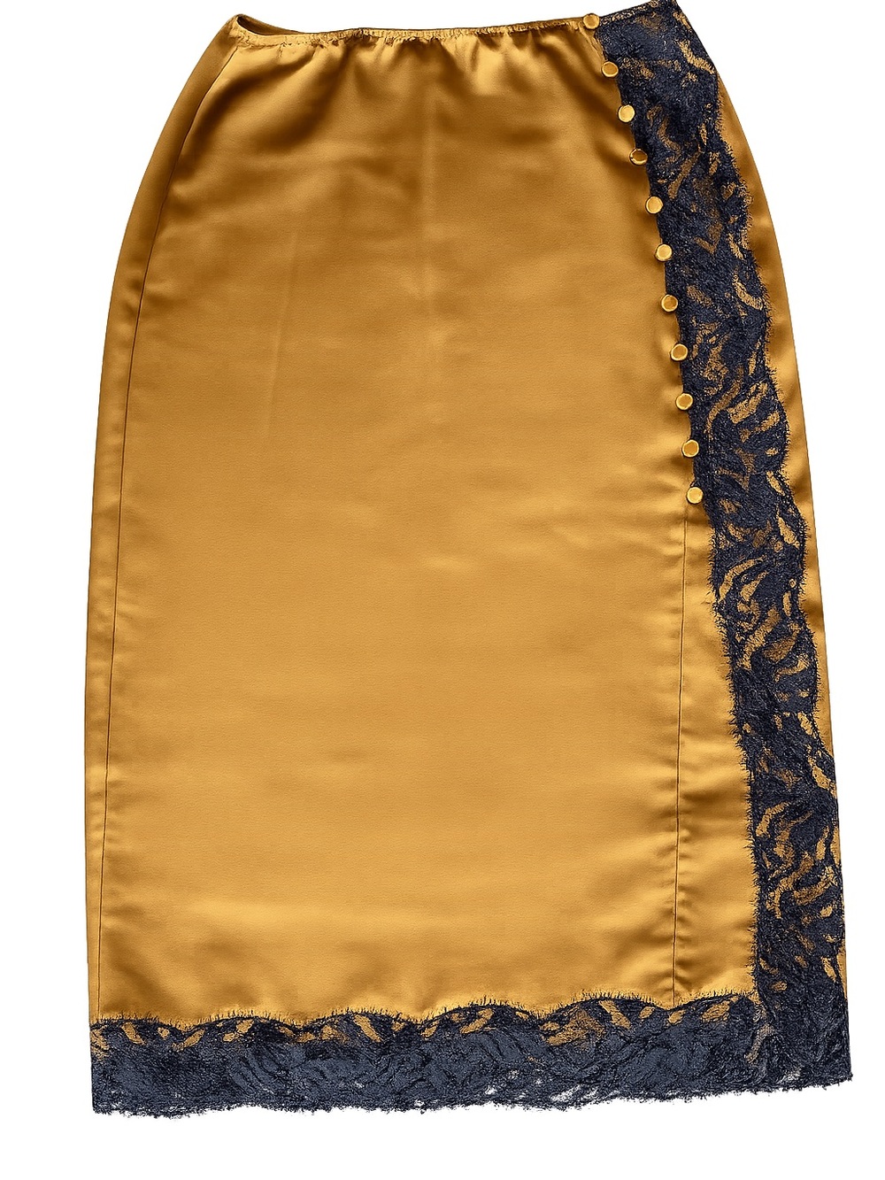 Victoria’s Secret Gold Satin Lace Trim Midi Slip Skirt Small Y2K